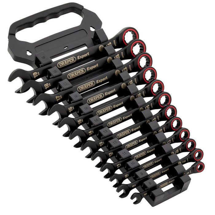 Draper Expert HI-TORQ Metric Ratchet Combination Spanner Set Black 12 Pce