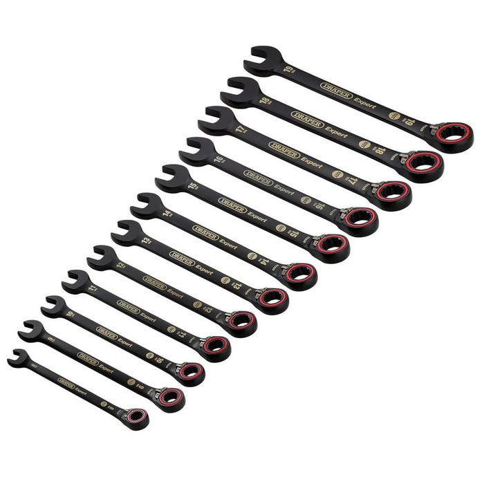 Draper Expert HI-TORQ® Metric Reversible Ratchet Combination Spanner Set, Black (12 Piece)
