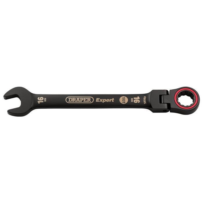 Draper Expert HI-TORQ® Metric Flexible Head Ratchet Combination Spanner 16mm Black