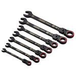 Draper Tools Expert HI-TORQ Metric Flexible Head Ratchet Combination Spanner Set Black 7 Pce