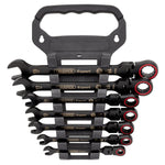 Draper Tools Expert HI-TORQ Metric Flexible Head Ratchet Combination Spanner Set Black 7 Pce
