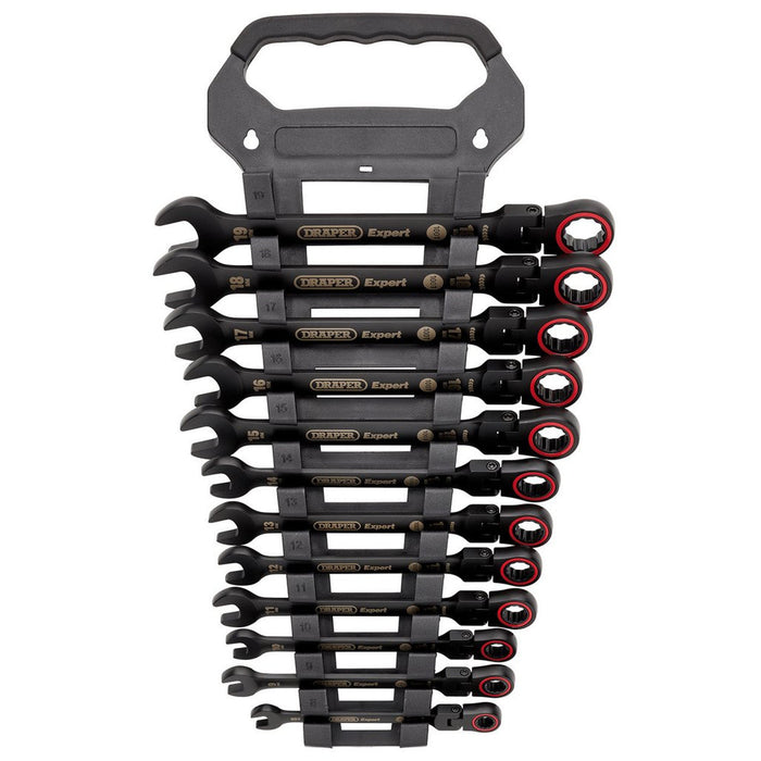 Draper Tools Draper Expert HI-TORQ Metric Flexible Head Ratchet Combination Spanner Set Black 12 Pce