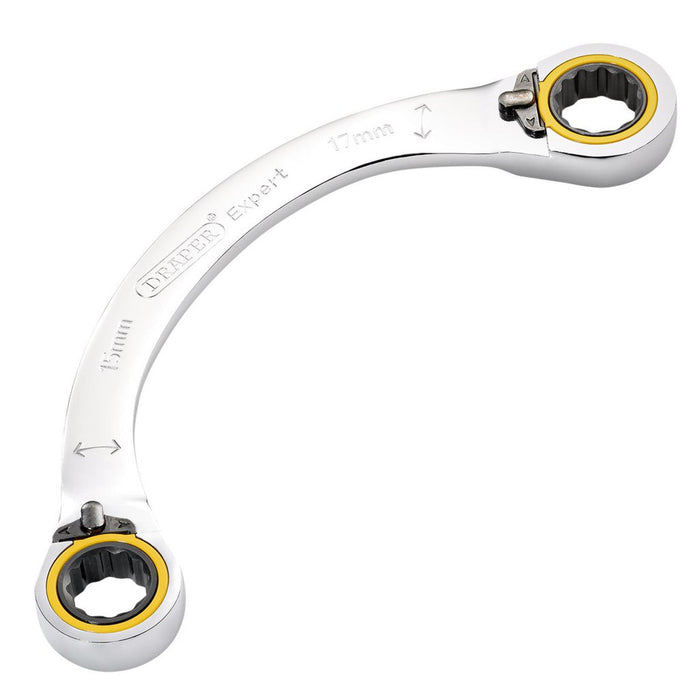 Draper Expert Hi-Torq Double Ring Ratchet Half Moon Spanner, 15 x 17mm