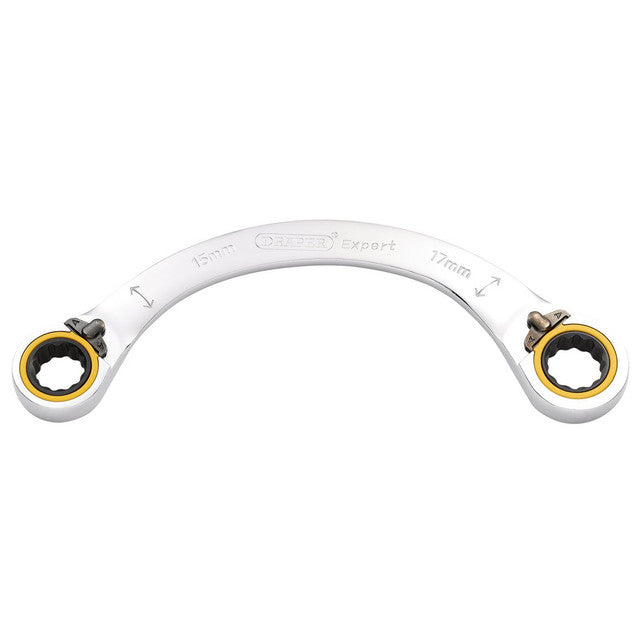 Draper Expert Hi-Torq Double Ring Ratchet Half Moon Spanner, 15 x 17mm