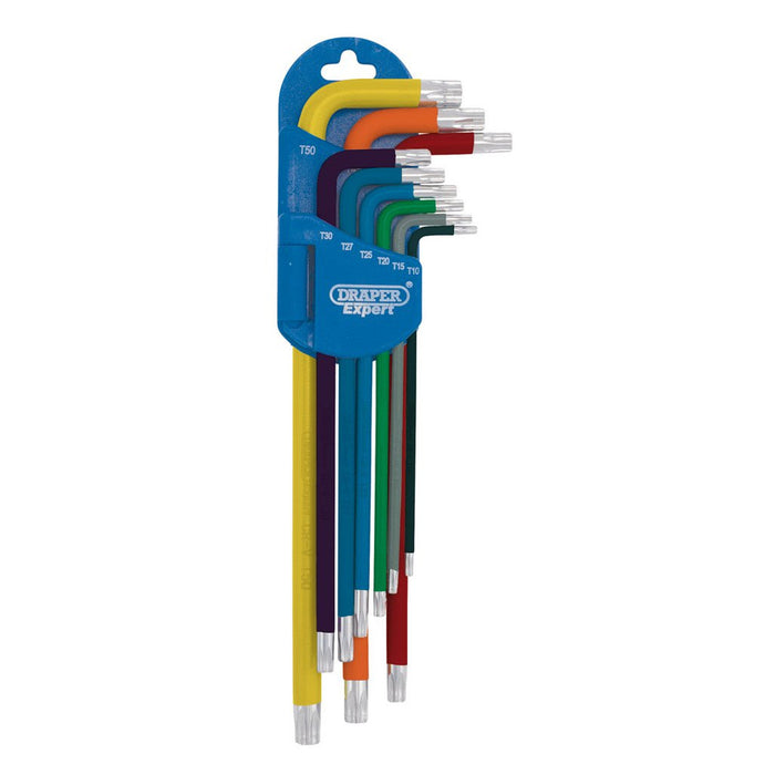 Draper Expert TX-Star (Torx) Metric Extra-Long Arm Key Set, Colour Code, 9 Pce