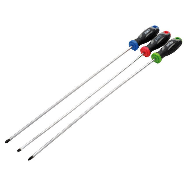 Draper Long Reach Soft Grip Screwdriver Set 3 Piece