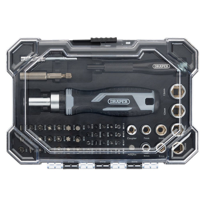 Draper Soft Grip Ratchet Screwdriver & Bit Set 55 Piece