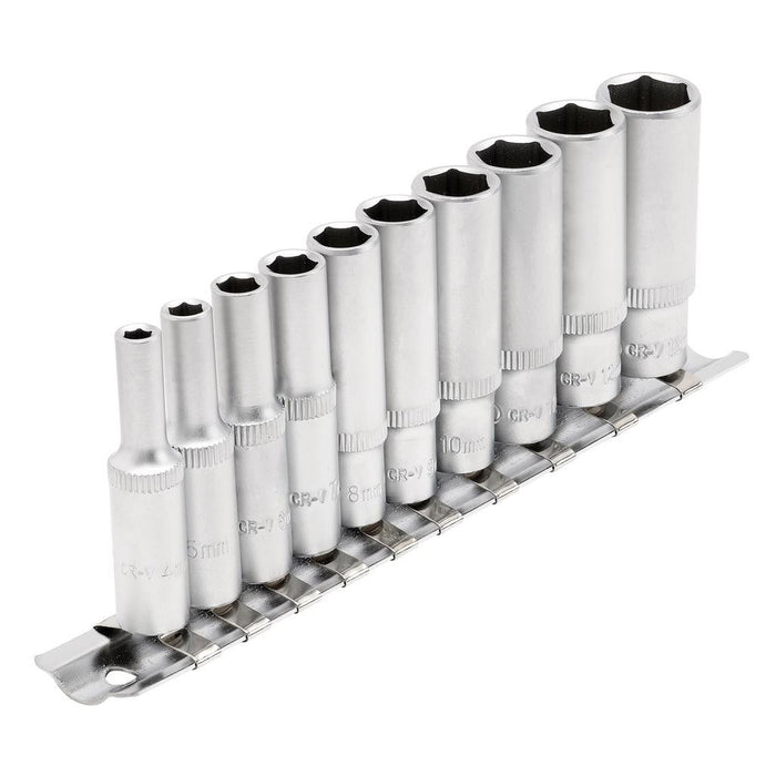 Draper Tools 1/4 Sq. Dr. Metric Deep Sockets on Metal Rail (10 piece)