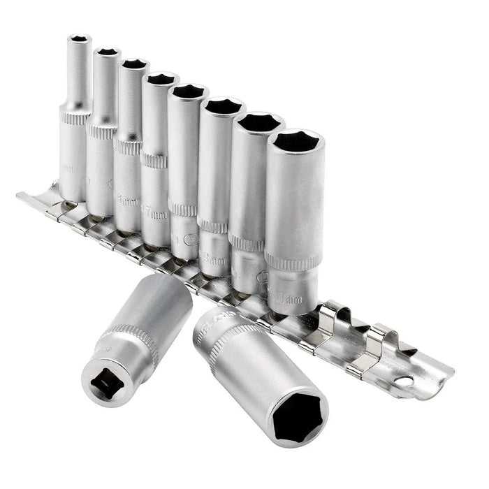 Draper Tools 1/4 Sq. Dr. Metric Deep Sockets on Metal Rail (10 piece)