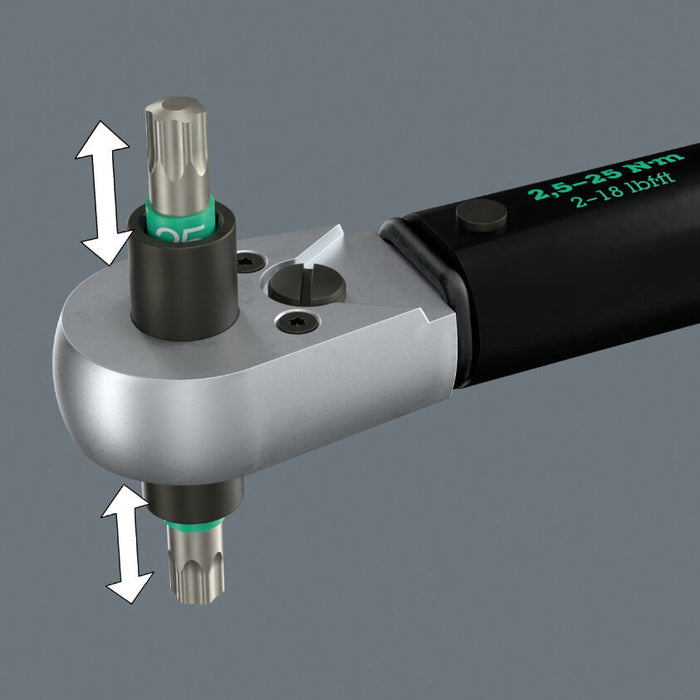 Wera Click-Torque Lock A6 R/L Adjustable Torque Wrench with Torque Lock Function, Continuous Bit Mounting 1/4