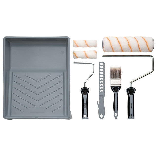 Draper Medium Pile Polyester Paint Roller & Brush Set (Soft Grip) 8 Piece