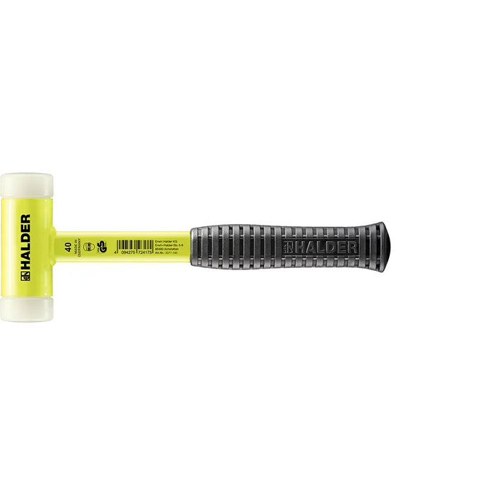 Halder Soft-Face Mallet Non-Rebound Break-Proof Steel Tube Handle Yellow Coated Ø 40mm Nylon