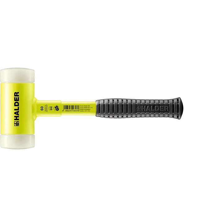 Halder Soft-Face Mallet Non-Rebound Break-Proof Steel Tube Handle Yellow Coated Ø 60mm Nylon