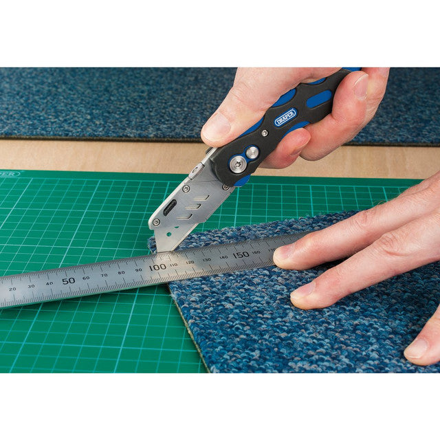 Draper Tools Folding Trimming Knife with Belt Clip Blue 24383
