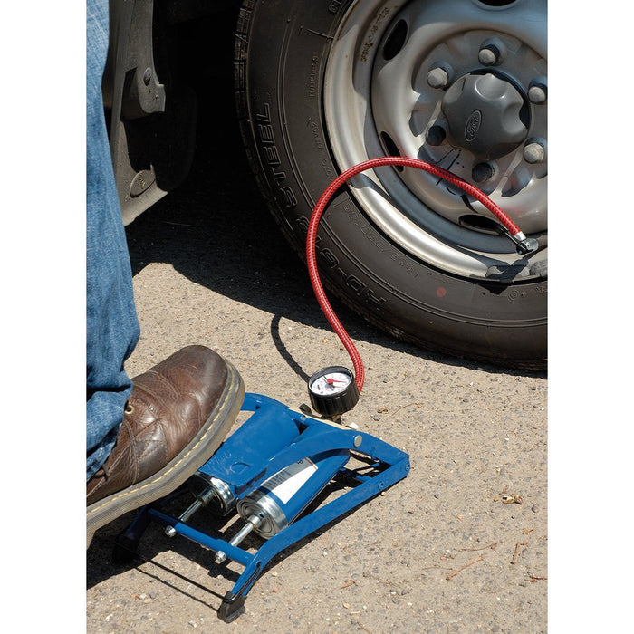Draper Tools Double Cylinder Foot Pump with Pressure Gauge 25996
