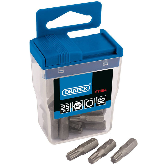Draper Tools TX-STAR® Long Insert Bits in Plastic Storage Case T30x25mm Pack of 20 27694