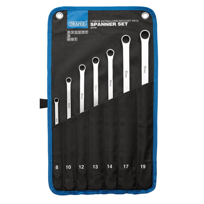 Draper HI-TORQ® Metric Extra-Long Double Ring Ratchet Spanner Set 7 Pce