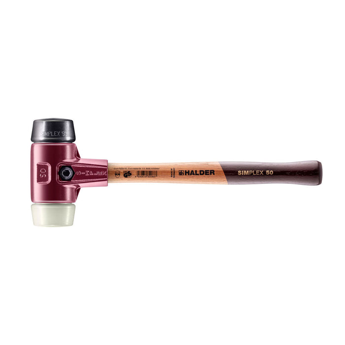 Halder SIMPLEX Soft-Face Mallet Cast Steel Housing Wood Handle Rubber/Nylon 1140g