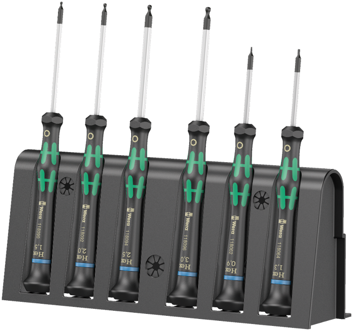 Wera 2052/6 Micro Ball End Hex Metric Precision Screwdriver Set & Rack 6 Pce 118156