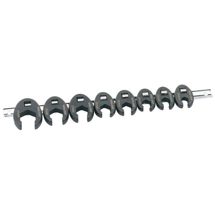Draper Tools Expert Metric Crow Foot Spanner Set on a Metal Rail 3/8