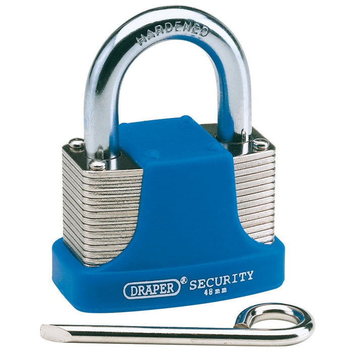 Draper Tools Resettable 4 Number Combination Laminated Steel Padlock with Hardened Steel Shackle and Bumper 46mm 64158