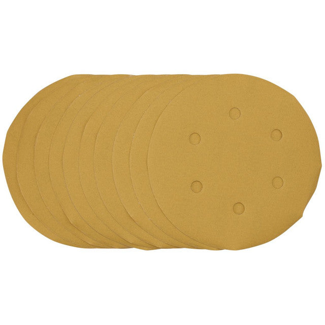 Draper Tools Gold Sanding Discs with Hook & Loop 150mm 400 Grit 6 Dust Extraction Holes, 10pk