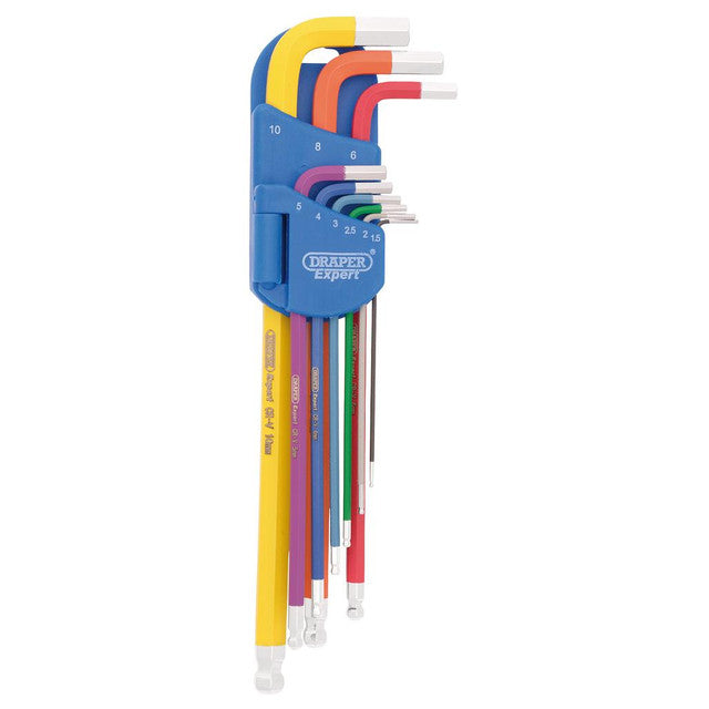 Draper Tools Metric Coloured Extra Long Hexagon and Ball End Key Set 9 Piece 66134