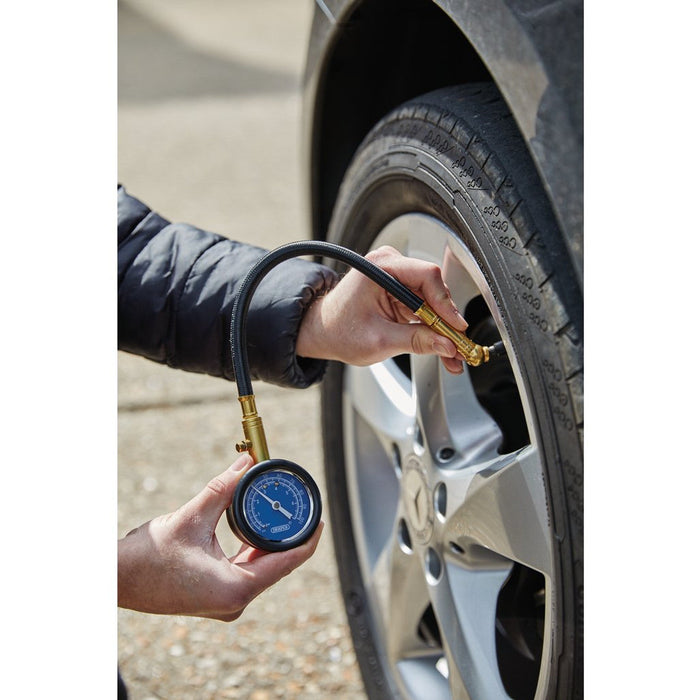 Draper Tools Tyre Pressure Gauge with Flexible Hose