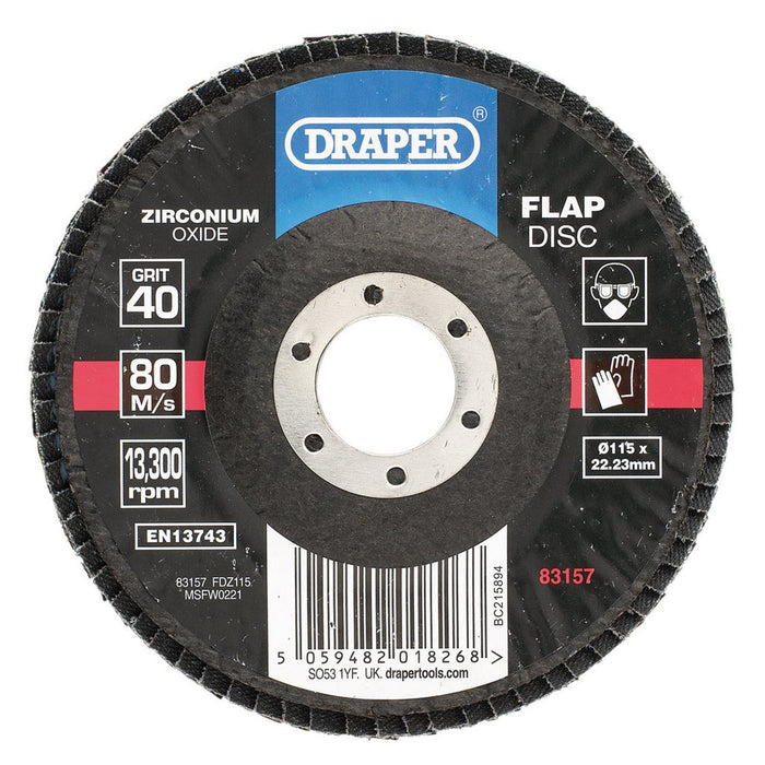 Draper Zirconium Oxide Flap Disc 115 x 22.23mm 40 Grit