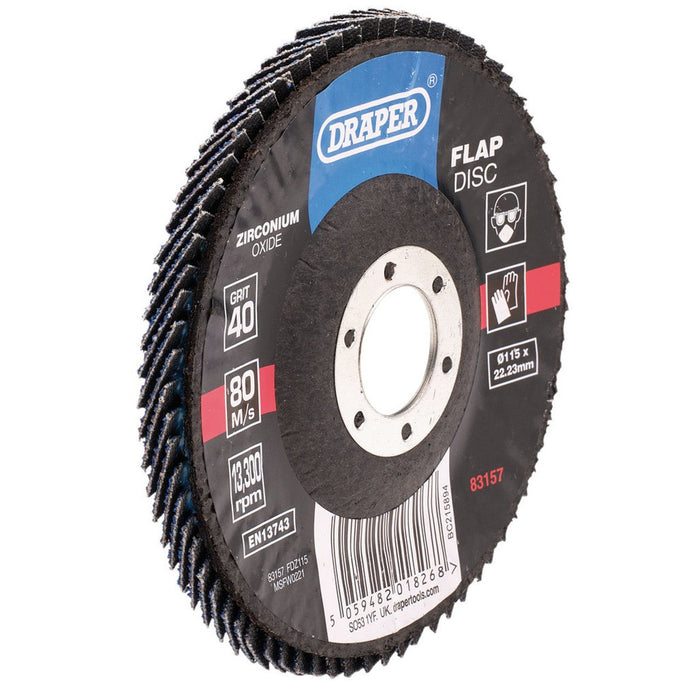 Draper Zirconium Oxide Flap Disc 115 x 22.23mm 40 Grit