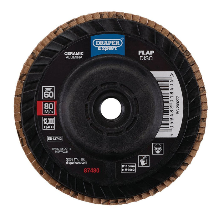 Draper Expert Ceramic Flap Disc 115mm M14 60 Grit