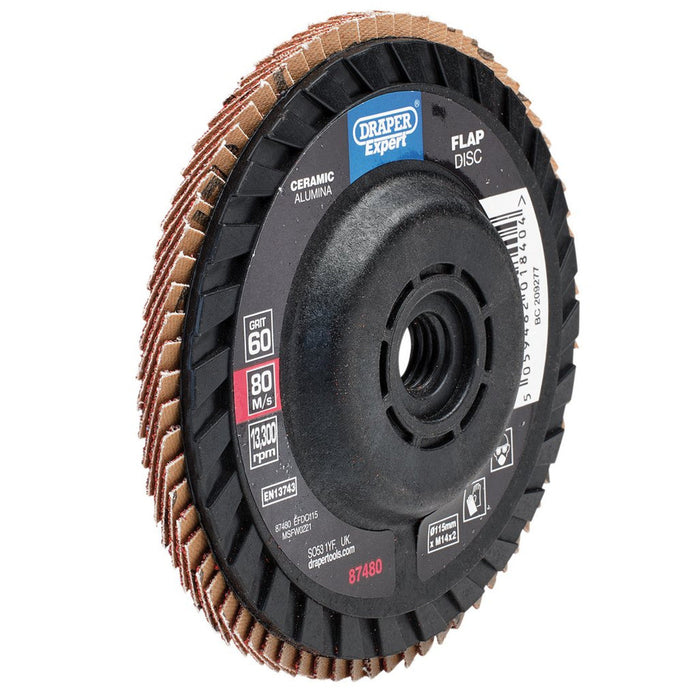Draper Expert Ceramic Flap Disc 115mm M14 60 Grit