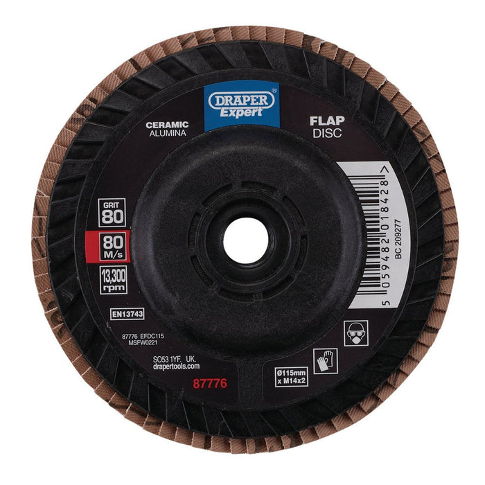 Draper Expert Ceramic Flap Disc 115mm M14 80 Grit
