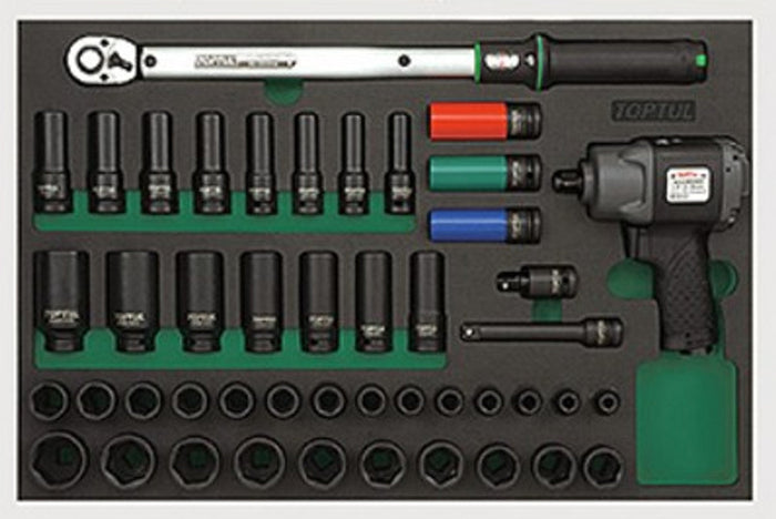 Toptul 46pc 1/2in Dr. Torque Wrench & Air Impact Wrench Socket Set (Modular Insert Tray System)