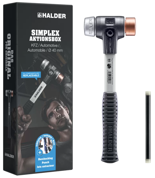 Halder SIMPLEX Promotional Box Automotive SIMPLEX Soft-Face Mallet D40 Copper/Soft Metal Plus Puncher