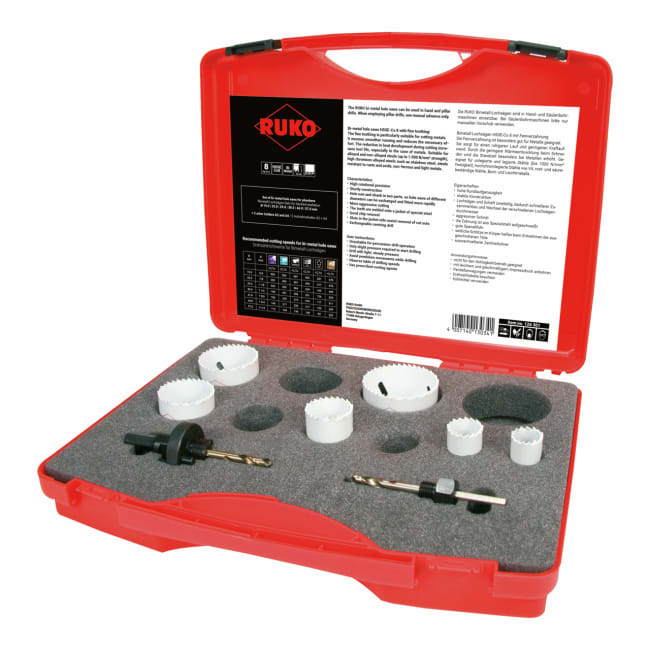 RUKO Sets of bi-metal Hole Saws HSS Co 8 in Plastic Cases PK 1