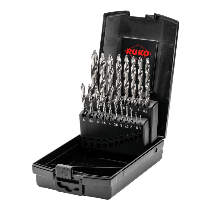 RUKO Ultimatecut Twist Drill Set DIN 338 Type FLOWSTEP® HSS-G In Plastic Case 19 Pce