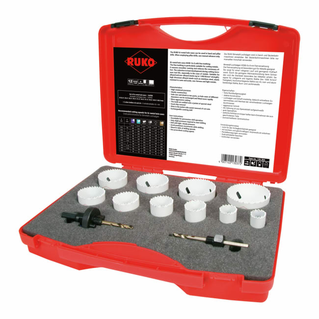 Ruko Bi-Metal Hole Saw Set HSSE-CO 9 In Plastic Case, 12 Pce
