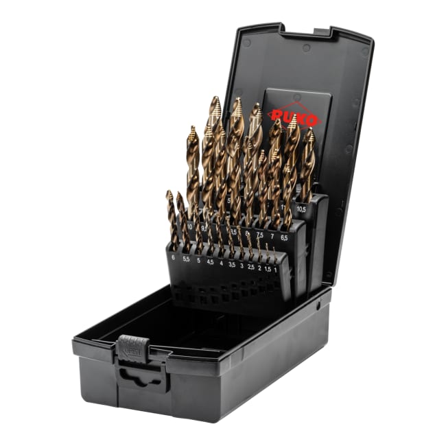 Ruko Ultimatecut Twist Drill Set DIN 338 Type FLOWSTEP® HSSE-Co 5 In Plastic Case 25 Pce