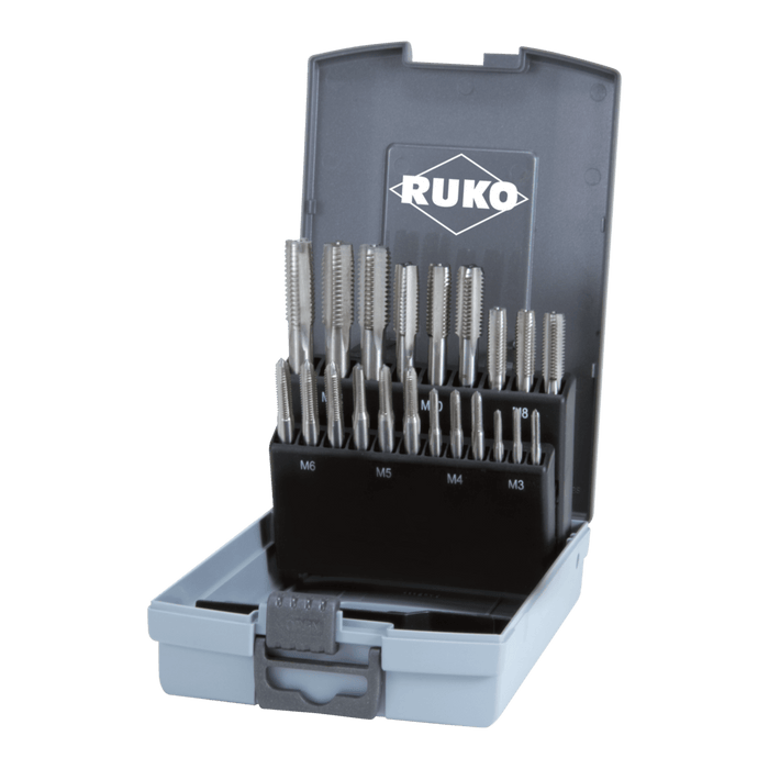 RUKO 21-piece Set of Hand Taps M DIN 352 HSS in Plastic Case