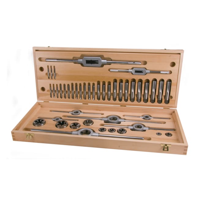 RUKO 44-piece Set of Thread-Cutting Tools HSS UNF in wood case