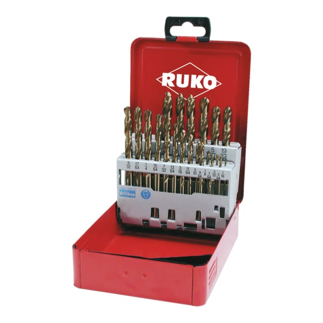 RUKO Twist Drill Set DIN 338 Type VA. In Steel Case 21 Pce