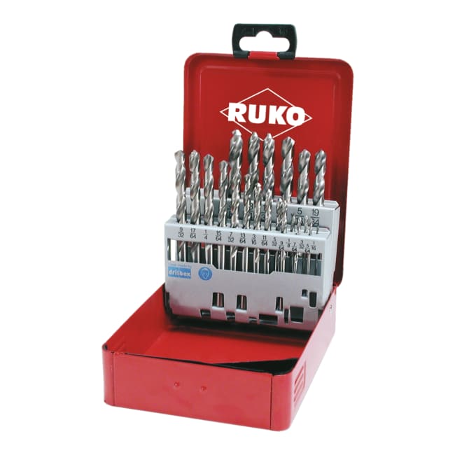 RUKO Twist Drill Set DIN 338 Type N HSS-G In Steel Case 21 Pce