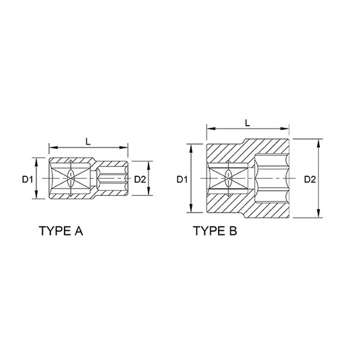 Toptul 6 Point CR-V Socket 1/2in Dr. x 8mm x 38mm