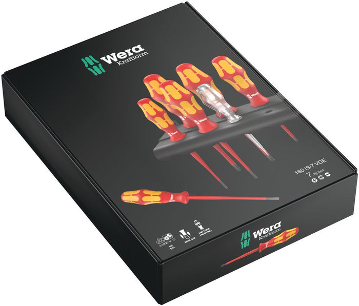Wera 160 Screwdriver Set Voltage Tester + Rack Reduced Blade Diameter 7 Pce 006480