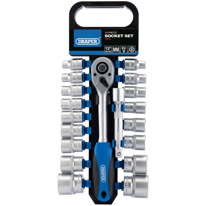 Draper Tools 1/2 Sq. Dr. Metric Socket and Ratchet Set (19 Piece)