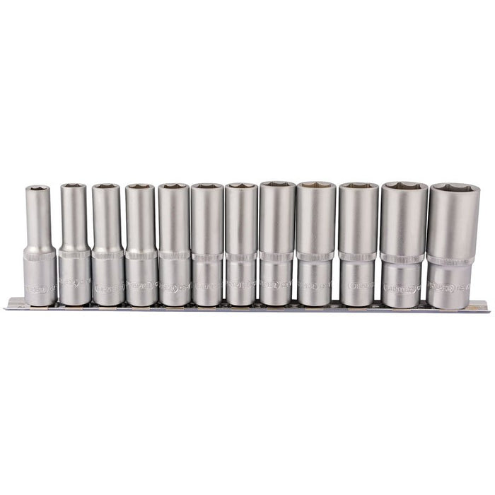 Draper Tools 1/2 Square Drive Deep Socket Set on Metal Rail (12 Piece)