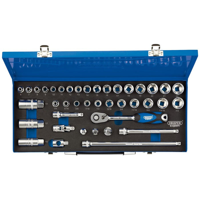 Draper Tools 3/8 Sq. Dr. Combined MM/AF Socket Set in Metal Case (40 piece)