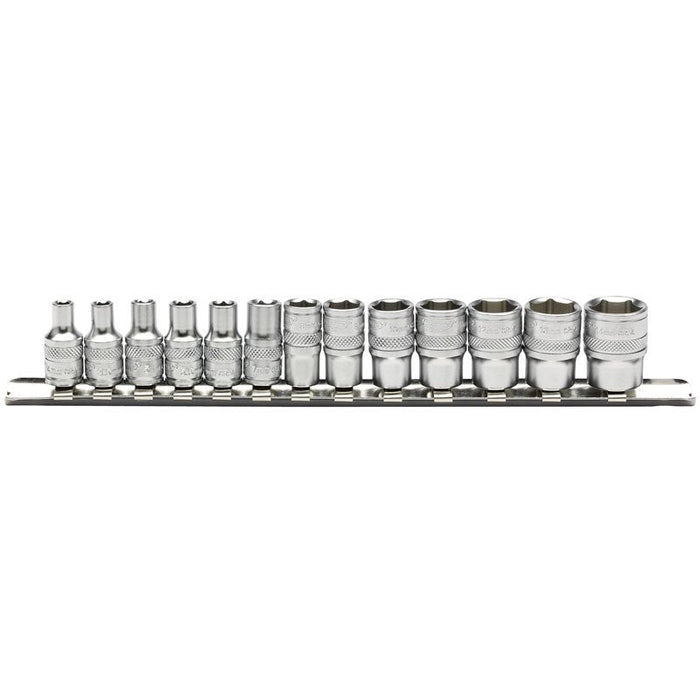 Draper Tools 1/4 Sq. Dr. Metric Socket Set on Metal Rail (13 Piece)