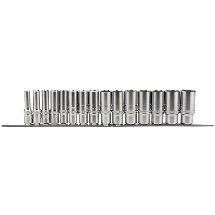 Draper Tools 3/8 Sq. Dr. Metric Deep Socket Set on Metal Rail (15 Piece)